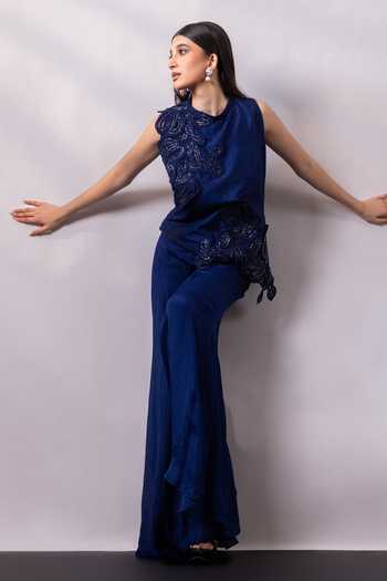 Smriti By Anju Agarwal Indigo Lustre Embellished Top With Pant