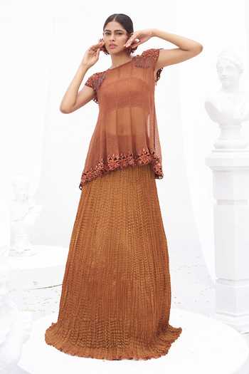 Rimple Agrawal Cutwork Crepe Tunic & Crushed Umbrella Skirt Set 