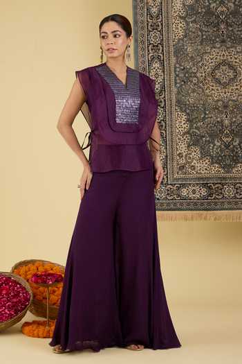 BAIDEHI Sequin Embroidered Cape Palazzo Set 