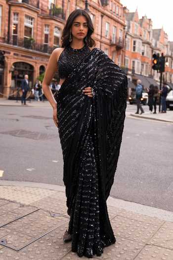 Seema Gujral Sequin & Crystal Embroidered Saree With Blouse 