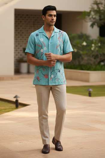 Hilo Design Serene Floral Embroidered Linen Shirt 