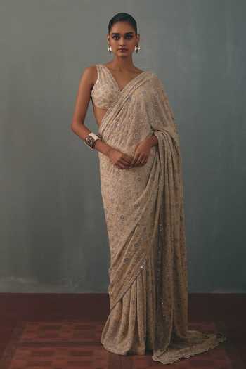 Arpita Mehta Floral Embroidered Pre-Draped Saree With Blouse 
