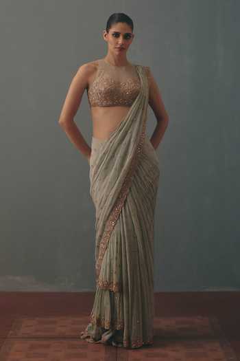 Arpita Mehta Embroidered Pre-Draped Saree With Blouse 