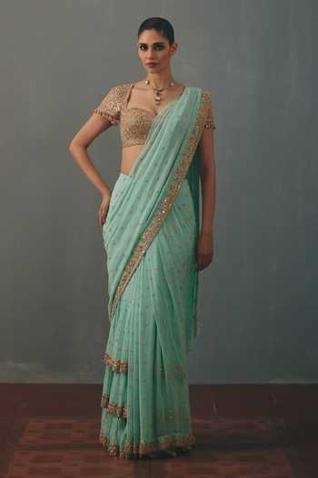 Arpita Mehta Hand Embroidered Pre-Draped Saree & Blouse Set 