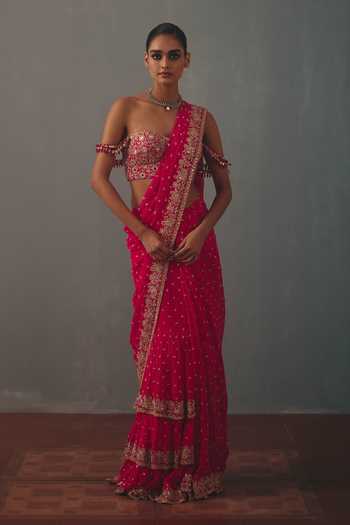 Arpita Mehta Border Embroidered Pre-Draped Saree With Blouse 
