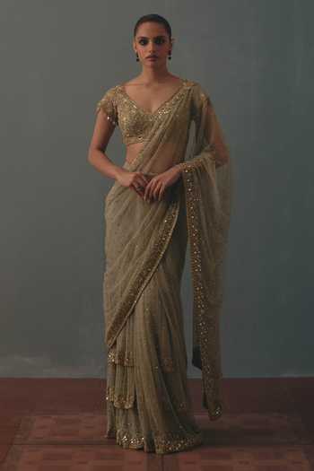 Arpita Mehta Hand Embroidered Pre-Draped Saree & Blouse Set 