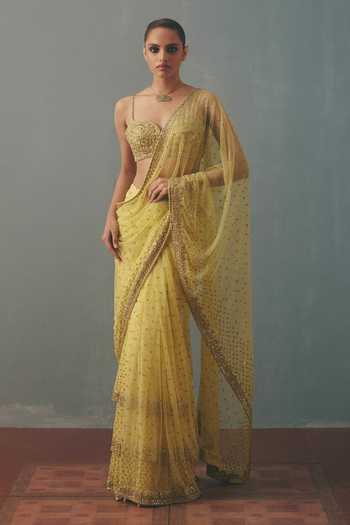 Arpita Mehta Mirror Work Pre-Draped Saree With Blouse 