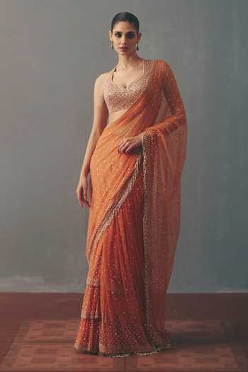 Arpita Mehta Net Embroidered Pre-Draped Saree & Blouse Set 