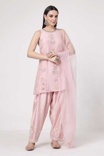 KAPAAS Pearl Pink A-Line Kurta Salwar Set 