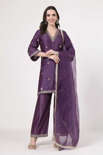 KAPAAS Violet Embroidered Kurta Set 