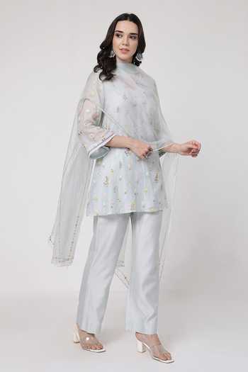 KAPAAS Mint Blue A-Line Kurta Set 