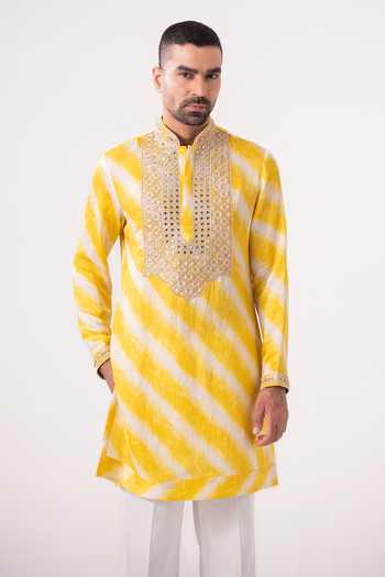 Char Chaand Leheriya Print Linen Satin Silk Kurta 