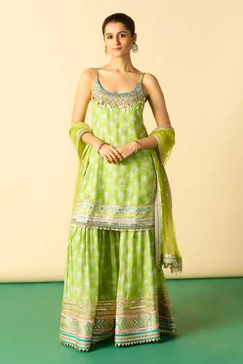 Gopi Vaid Ravina Print Strappy Kurta Sharara Set 