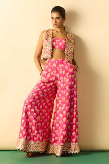Gopi Vaid Eira Embroidered Crop Jacket & Palazzo Set 