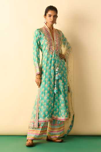 Gopi Vaid Binita Printed Front Slit Jacket Kurta Set 