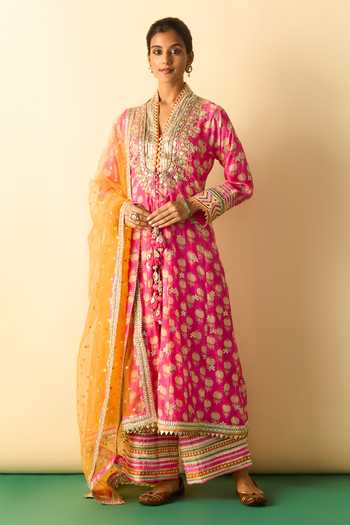 Gopi Vaid Binita Printed Pattern Front Slit Jacket Kurta Set 
