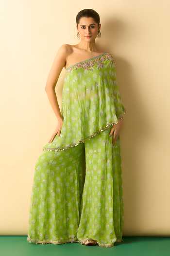 Gopi Vaid Chhavi One Shoulder Print Tunic & Sharara Set 