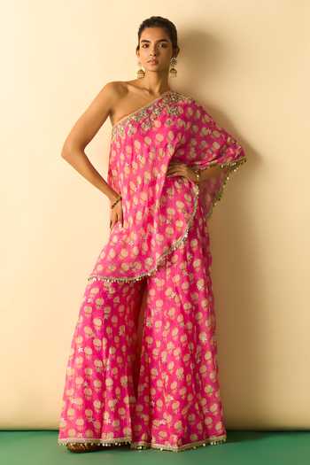 Gopi Vaid Chhavi One Shoulder Print Kurta & Sharara Set 