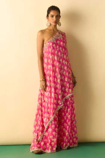 Gopi Vaid Dia One Shoulder Tunic & Flared Sharara Set 