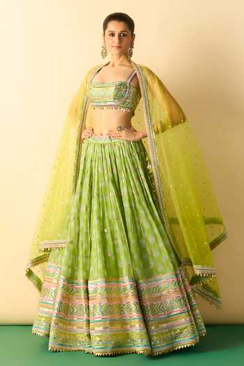 Gopi Vaid Mannat Floral Print Gathered Lehenga Set 