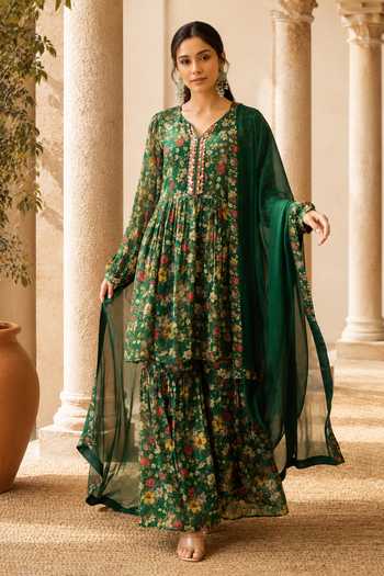 Jhambthreads Floral Print Kurta Sharara Set 