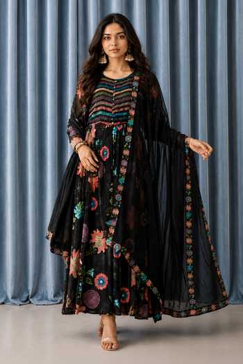 Jhambthreads Floral Embroidered Anarkali With Dupatta