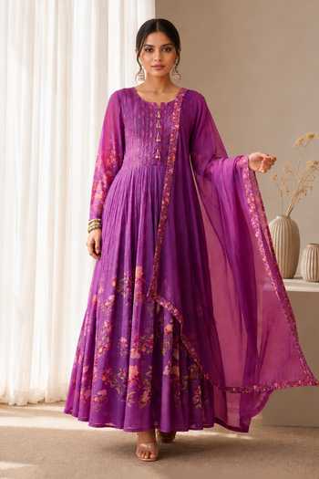 Jhambthreads Floral Print Anarkali & Dupatta Set 