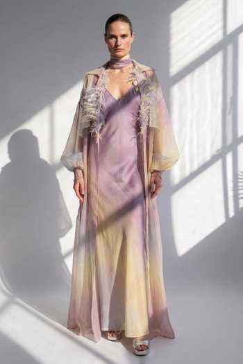 Nikita Mhaisalkar Feather Trimmed Trench Jacket & Dress Set 