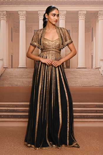 Tarun Tahiliani Embroidered Jumpsuit With Cape 