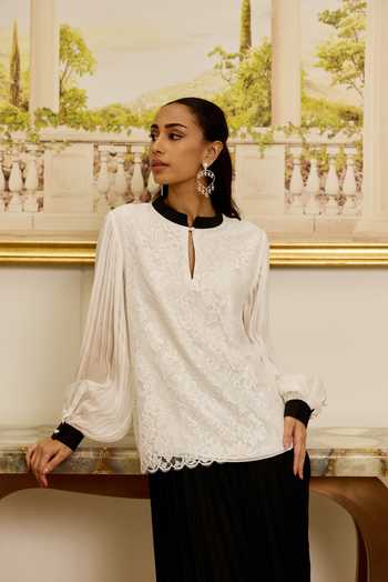 DAREISS Celestia French Lace Flat Silk Chiffon Top 