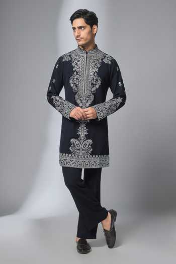 Salil Bhatia Mirror Work Embroidered Kurta & Pant Set 