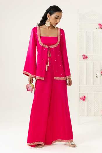 BAHAARA BY DIVYA NARULA Sana Metallic Beaded Jacket Palazzo Set 