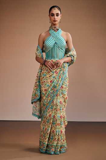 The Royaleum Floral Print Saree With Blouse 