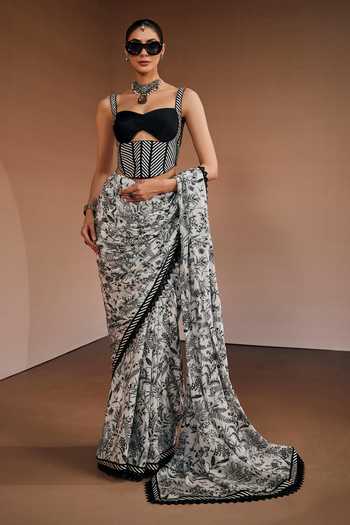 The Royaleum Floral Print Saree With Corset 