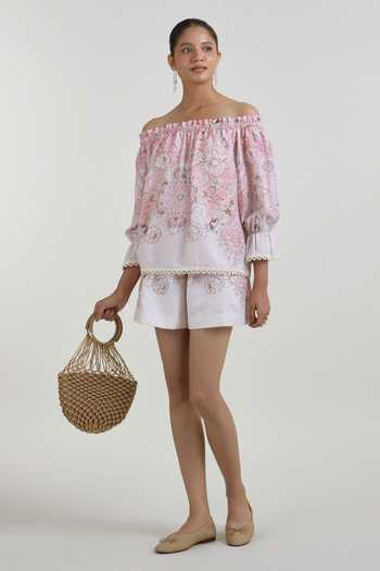 SOBARIKO Anna Floral Print Top & Shorts Set 