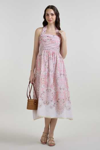 SOBARIKO Anna Vintage Floral Print Halter Dress 