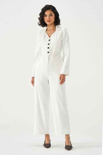 NOTEBOOK Paolo Terry Rayon Tailored Lapel Wide-Leg Jumpsuit 