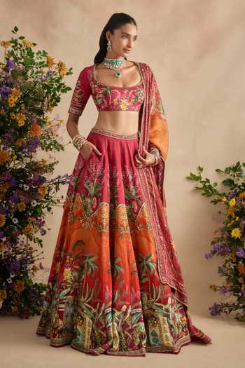 Kalista Saranya Hand Embroidered Tropical Print Lehenga Set