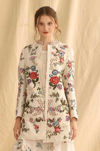 Dried Flowers Embroidered Floral Silk Chanderi Jacket  