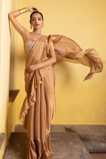 Devkalii Ruffle Pre-Draped Saree & Blouse Set 