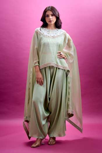 Anamika Khanna Placement Embroidered Cape Draped Pant Set 