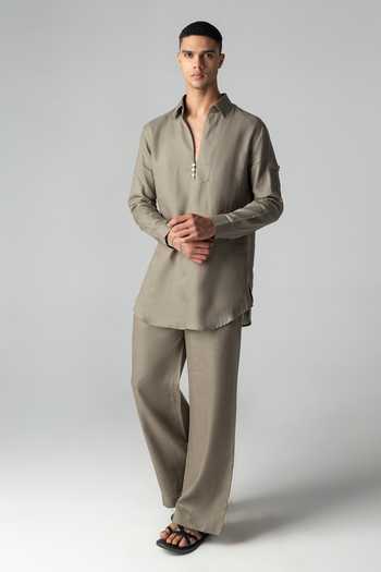 Amit Arora Plain Linen Kurta & Palazzo Set