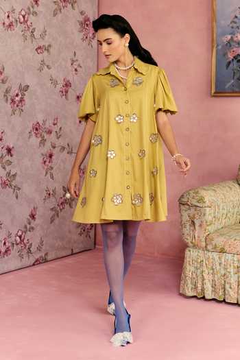 Surabhi Arya Leather Patchwork Cotton Twill Dress 