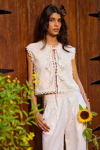 Needleten Tie-Up Front Cropped Jacket 
