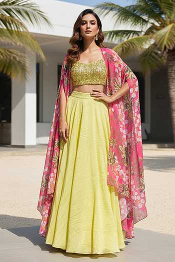 Basanti Kapde Aur Koffee Citrus Lumiere Vantara Cape Set