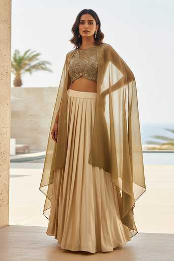 Basanti Kapde aur Koffee Lumiere Sheer Cape & Skirt Set 