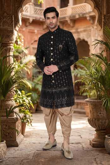 Jhambthreads Thread & Sequins Embroidered Sherwani Set 