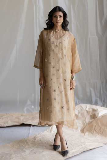 Pooja-Keyur Aari Embroidered Organza Midi Dress 