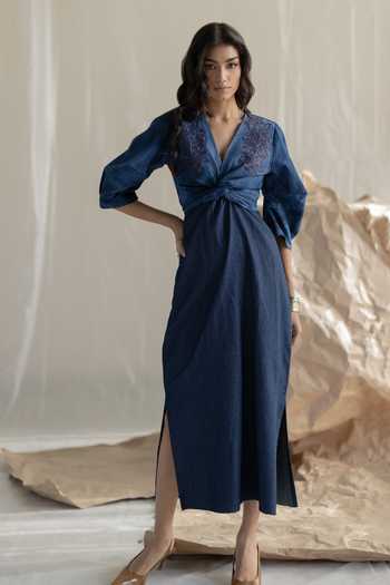 Pooja-Keyur Wrap Maxi Denim Dress 