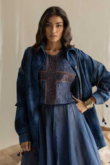 Pooja-Keyur Tie-Dye Embroidered Denim Shirt 